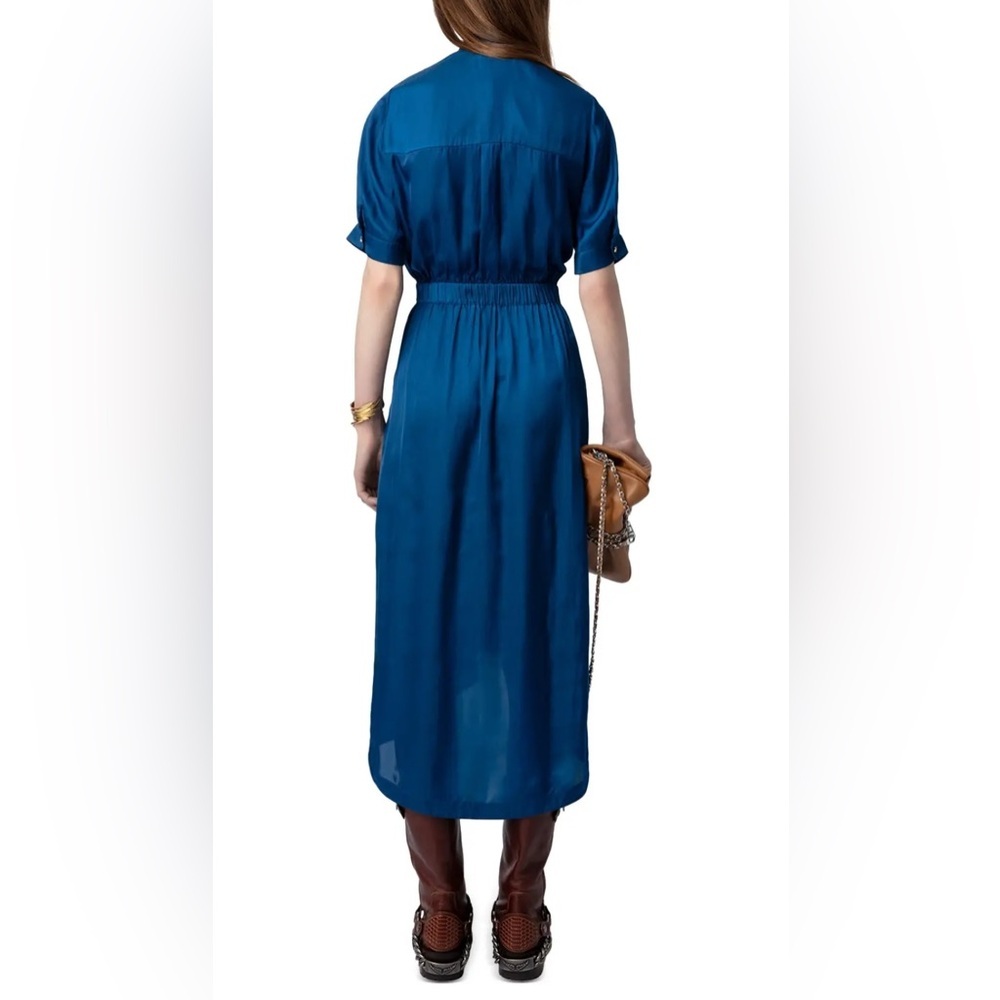 ZADIG & VOLTAIRE NWT Blue Rima Satin Midi Dress - Overseas Star Button Detail - Picture 4 of 16